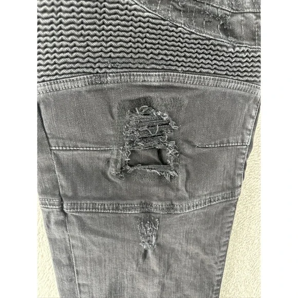Rockstar Jeans Mens Sz 40x34 Black Moto Distressed Zippers Jeans - Main Image